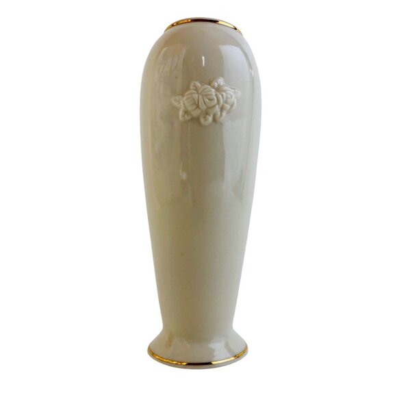 Lenox Rose Blossom Bud Vase Cream China 24kt Gold Trimmed Embossed Floral 8 in - Picture 7 of 10